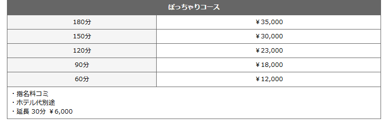 ポチャA(岐阜・大垣／デリヘル)の料金表