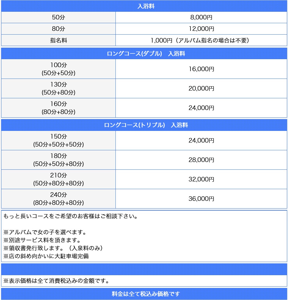 ドマーニ(名古屋・名駅／ソープ)の料金表