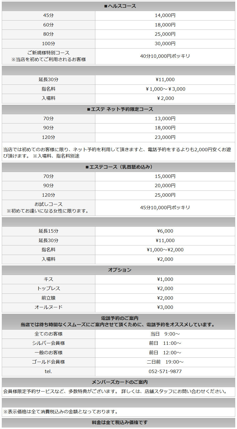 紅 ROUGE(名古屋・名駅／ヘルス)の料金表